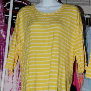 Joy Joy Lemon/White Stripe 3/4 Sleeve Blouse